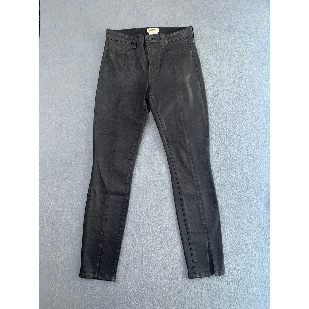 L'AGENCE Jyothi High Rise Coated Skinny Jeans Noir Black Split Hem Size 28